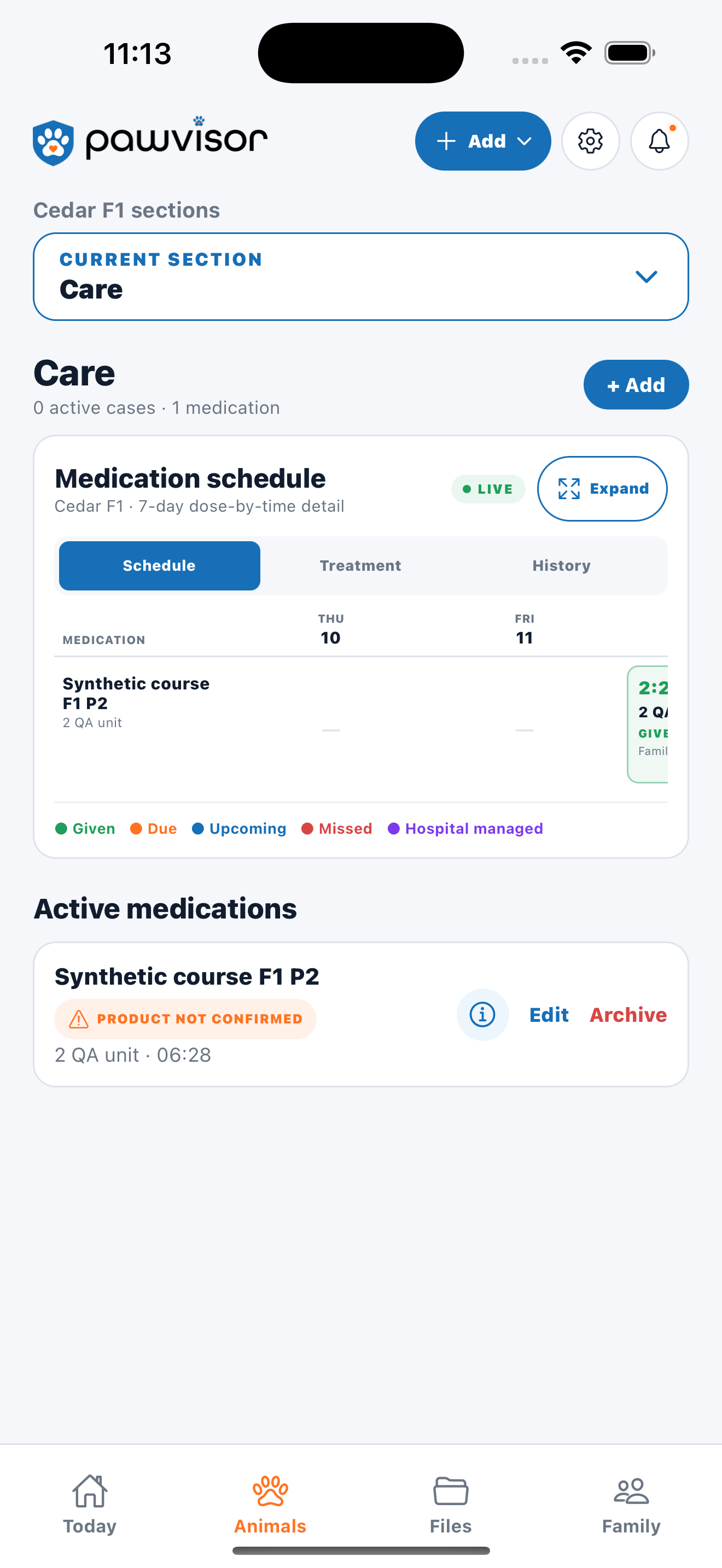 A clear plan for today. Current native medication view · example data.