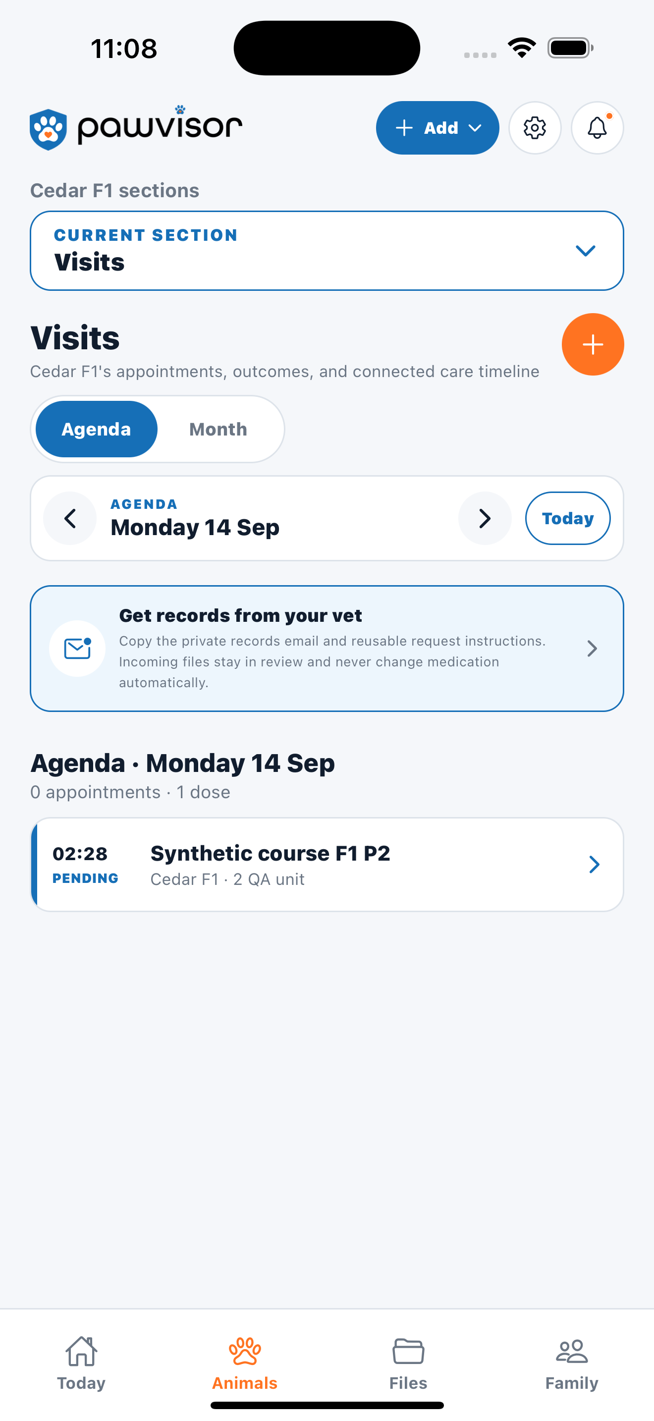 The day at a glance. Current native Visits agenda · example data.